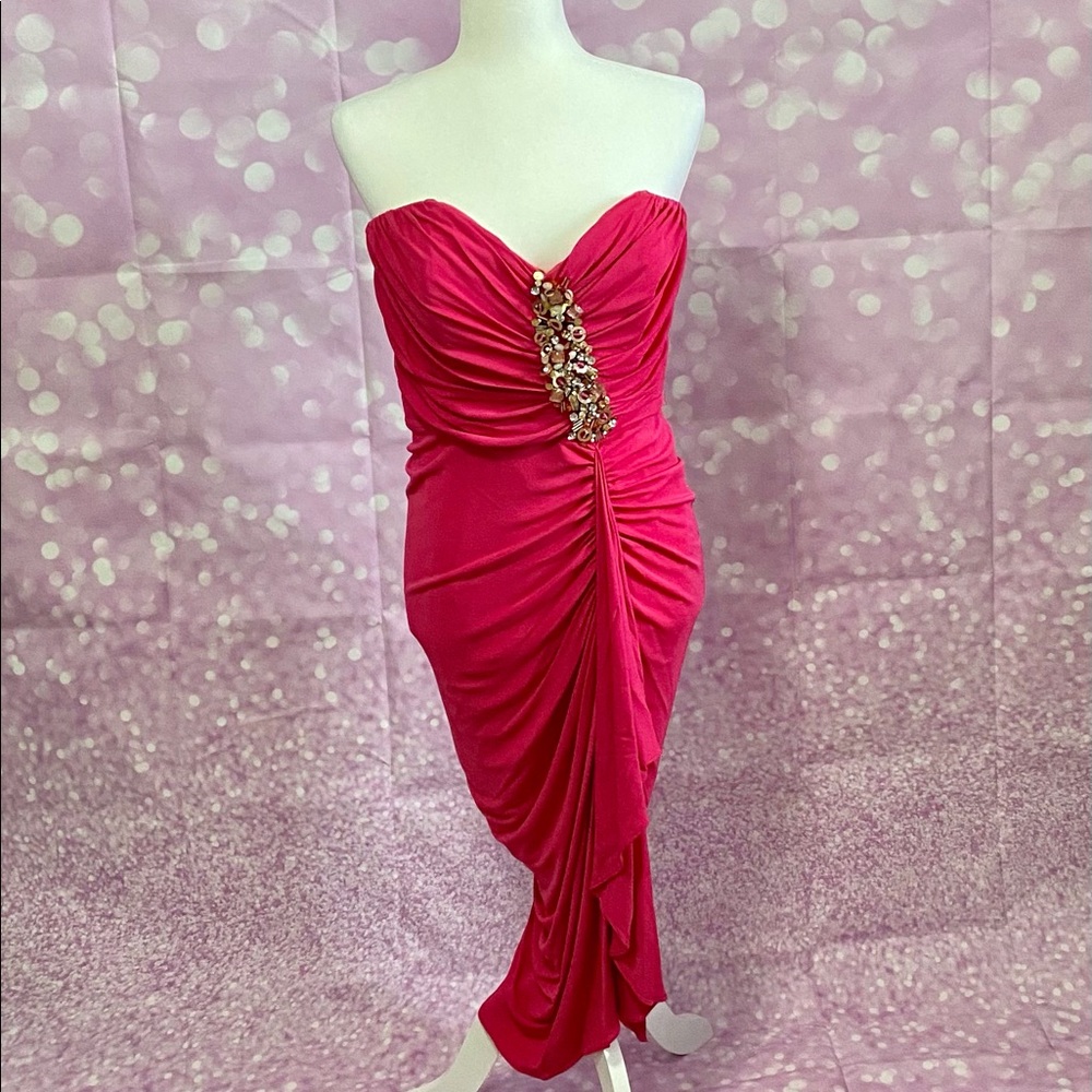 NWT Badgley Mischka strapless with sequin/rhinestone cascade PROM CRUISE GALA - Picture 5 of 16